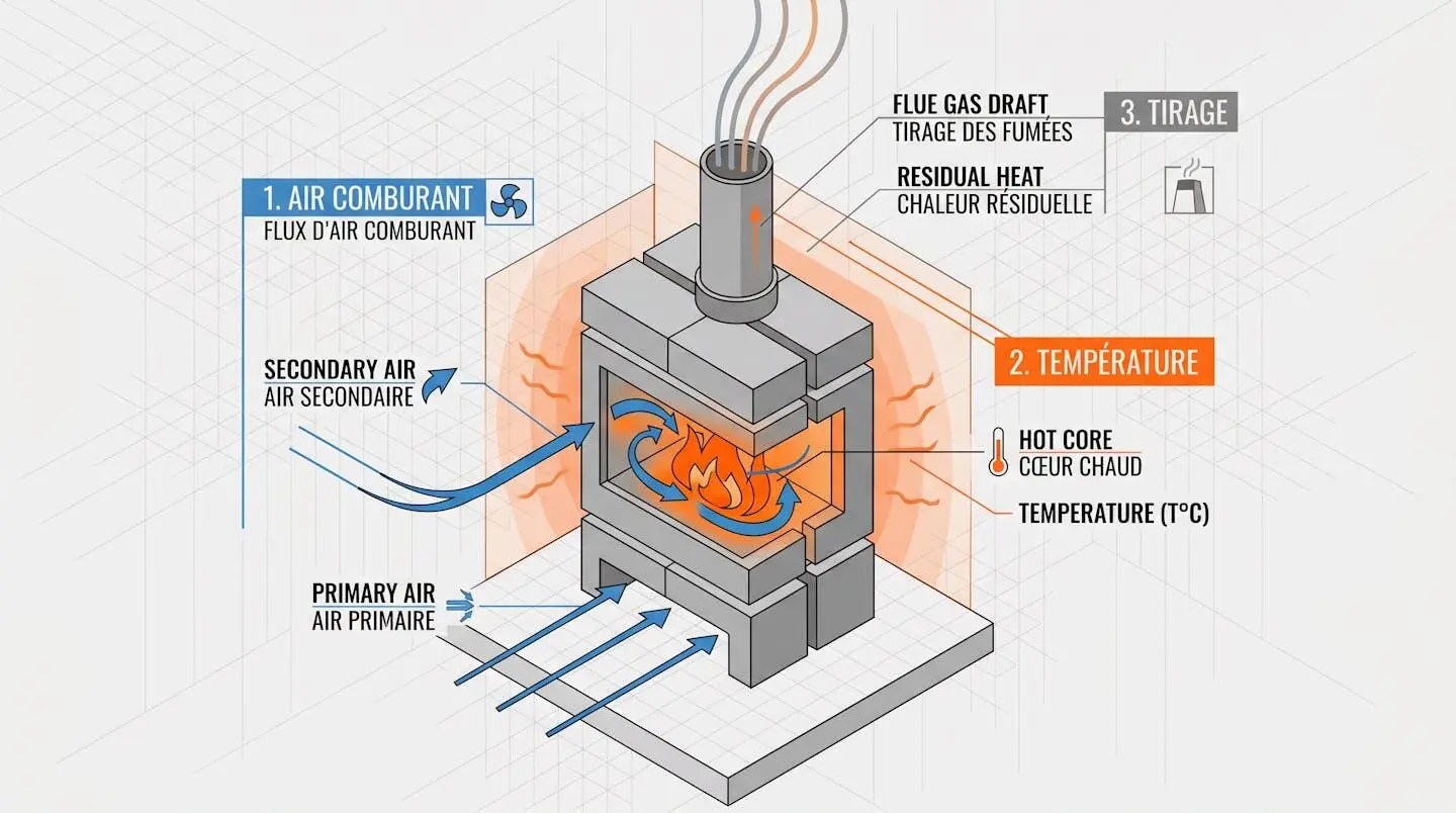 Schéma technique des 3 paramètres de combustion.