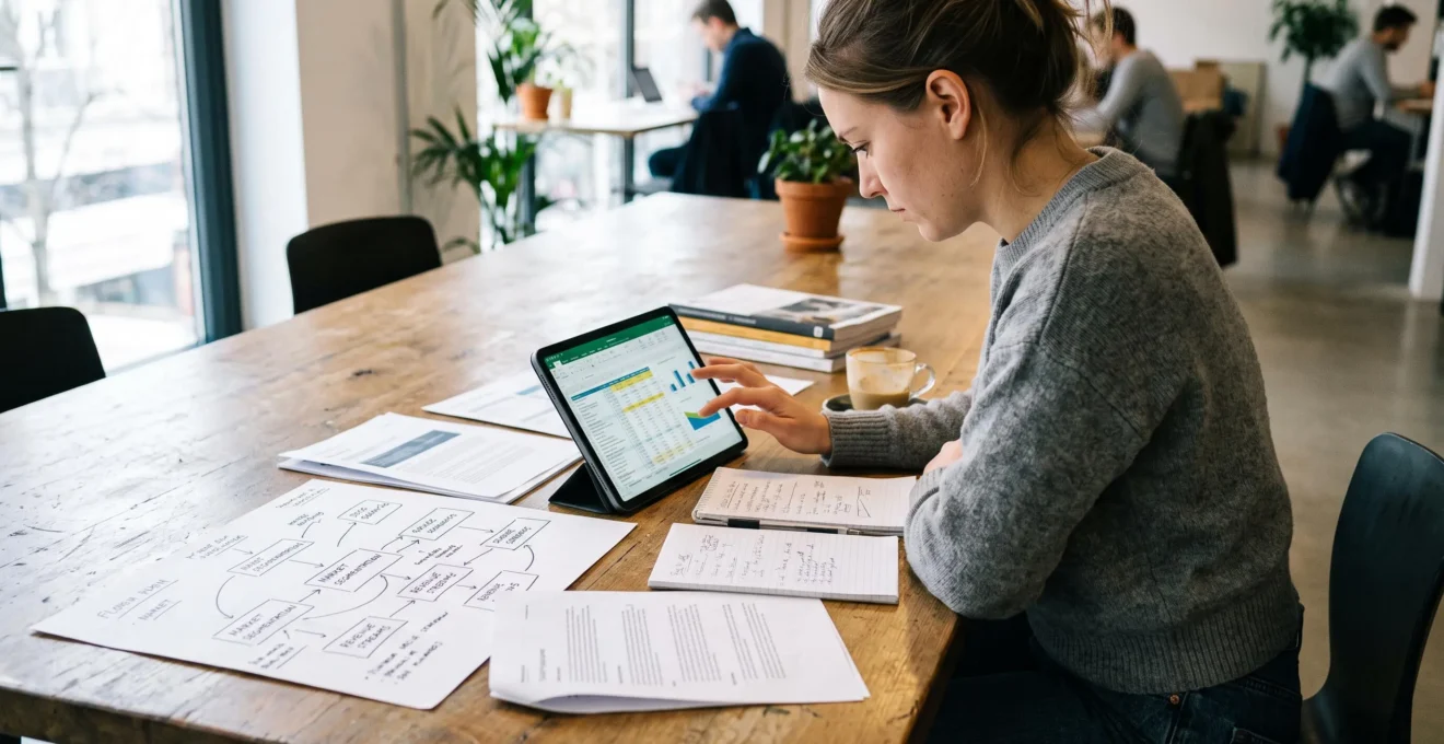 Professionnel construisant une stratégie d'entreprise à l'aide d'outils numériques.